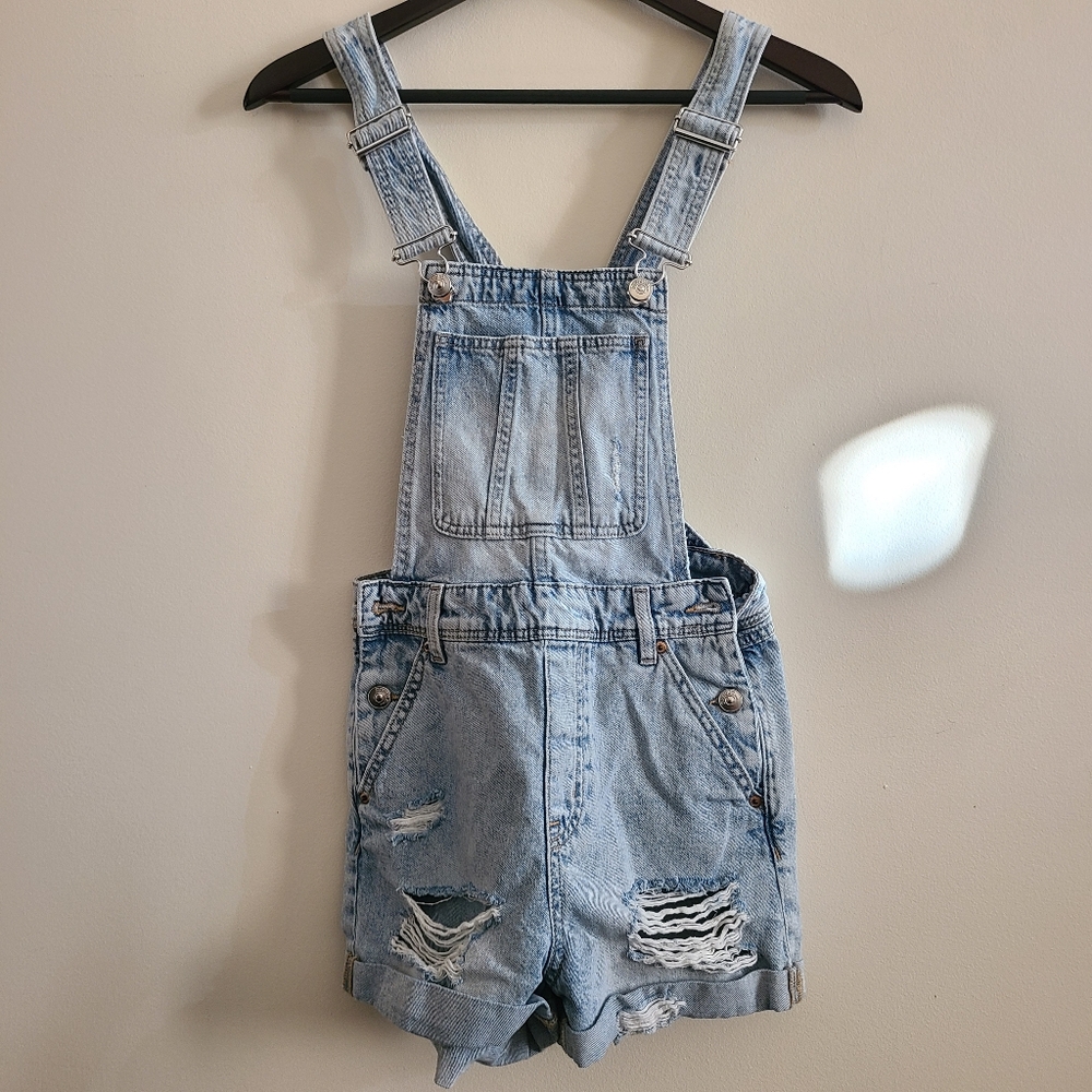 Distressed Denim Overalls
